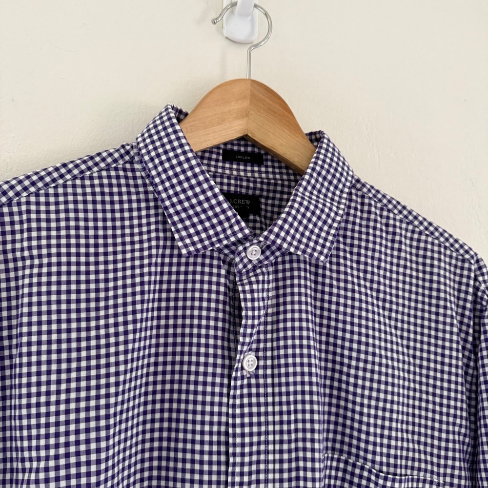 J Crew Ludlow Purple White Gingham Check 120s 2 Ply Shirt Size Large 100% Cotton